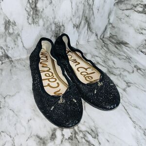 Sam Edelman Ballet Flats Felicia Metallic Bow Logo Black Women 7.5 Preppy Grunge